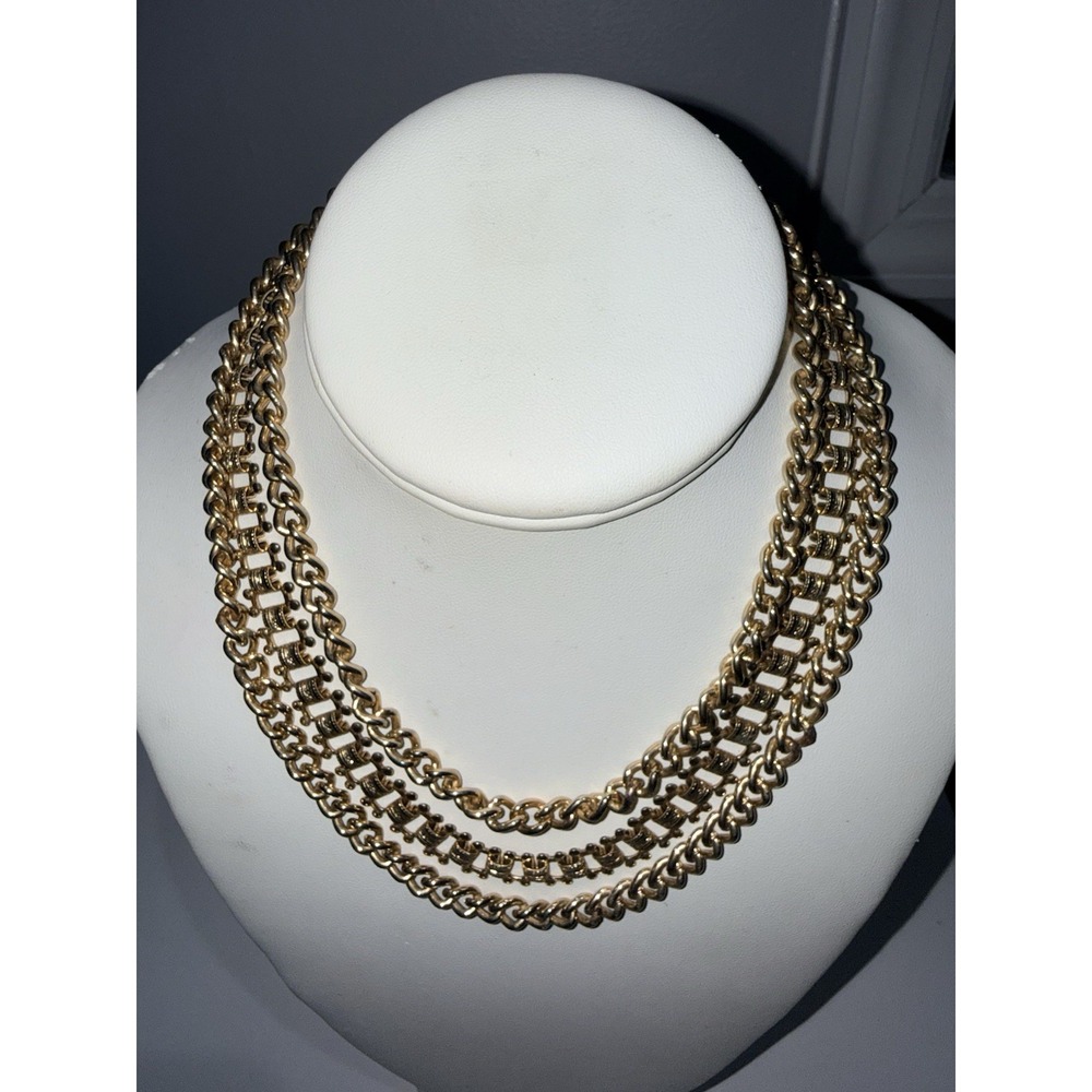 Vintage Coro Multi Chain Strand Gold Tone Statement Necklace 1950s Estate 19"